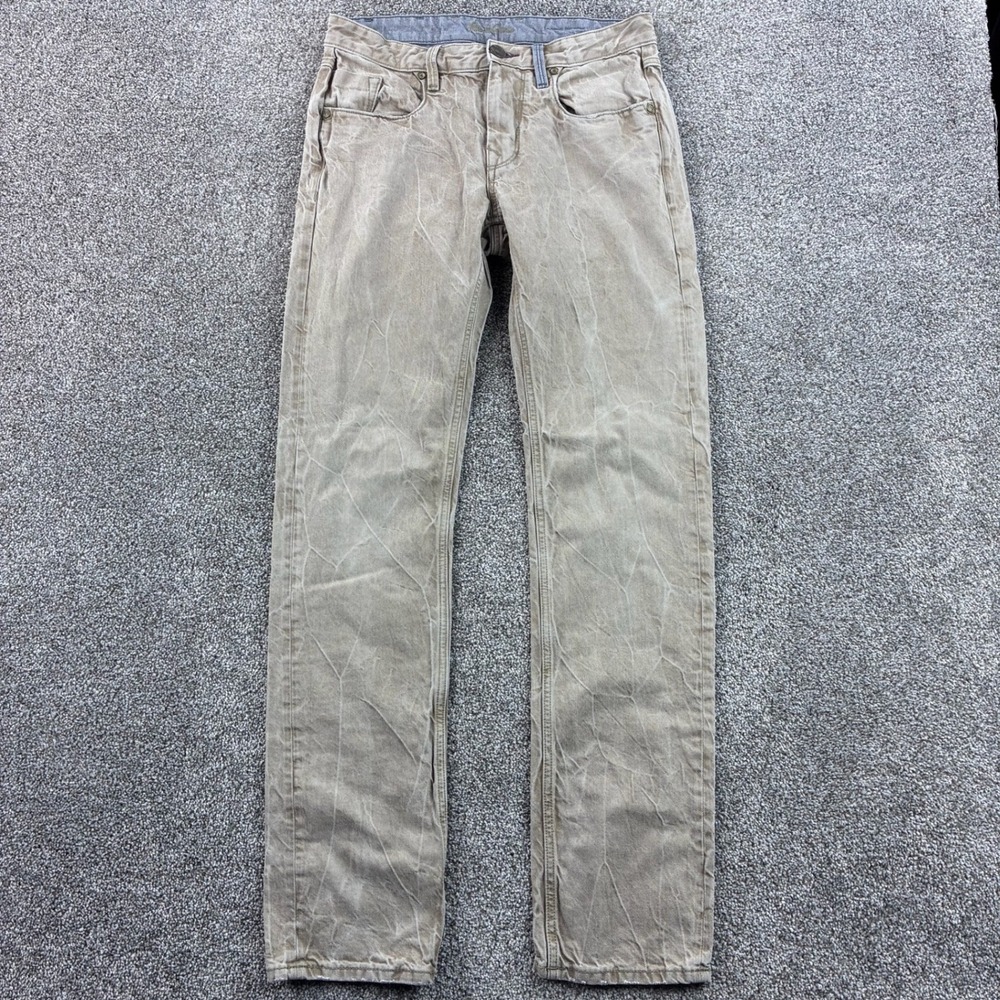 Robert Graham Jeans Mens 30x34 Tan Khaki Distressed Straight Leg Denim Pants